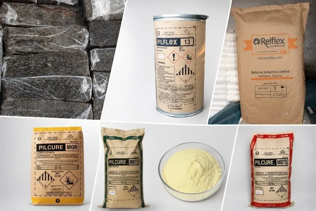 GTF Raw Materials — Pilflex, Relflex, Pilcure MOR, Pilcure MBTS, rubber compound and carbon black